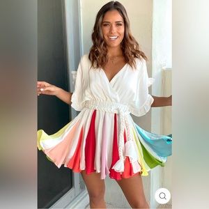 Saved by the Dress Rainbow Mini Dress with knot belt small NWT multi colored